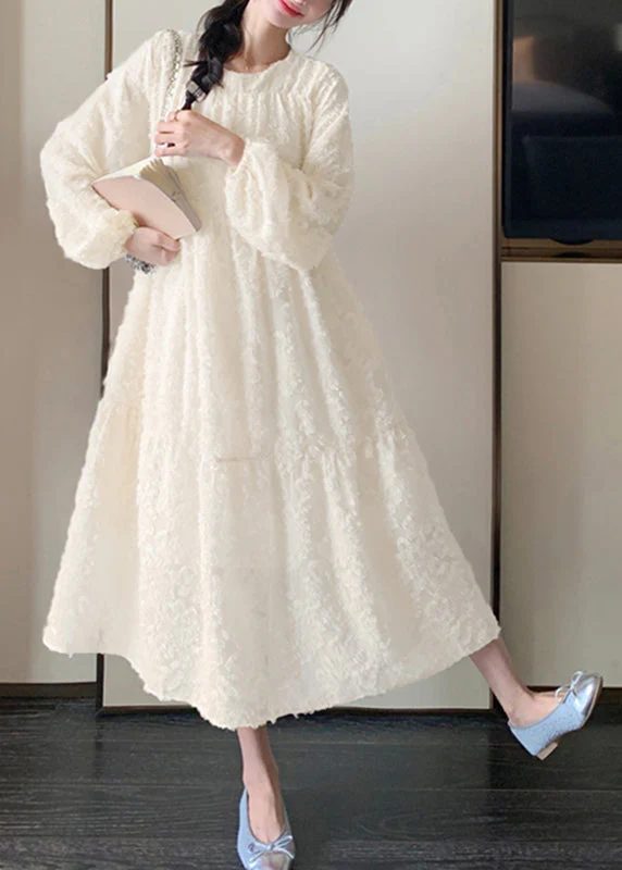 Beautiful Pink O-Neck Patchwork Lace Long Dress Spring - Image 2