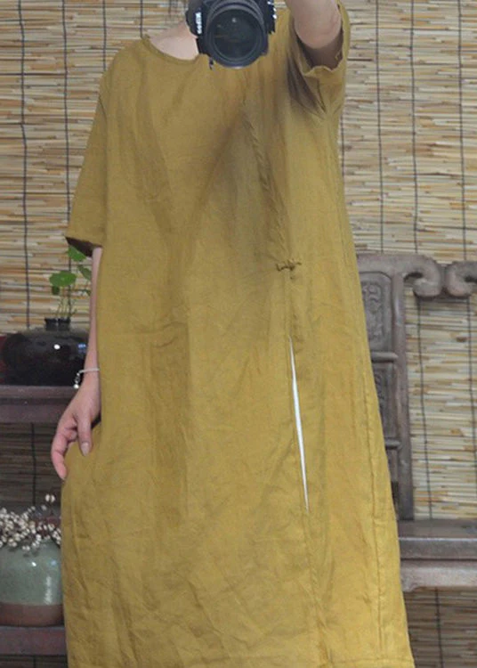 Beautiful Pink O Neck Side Open Cotton Dresses Summer - Image 4