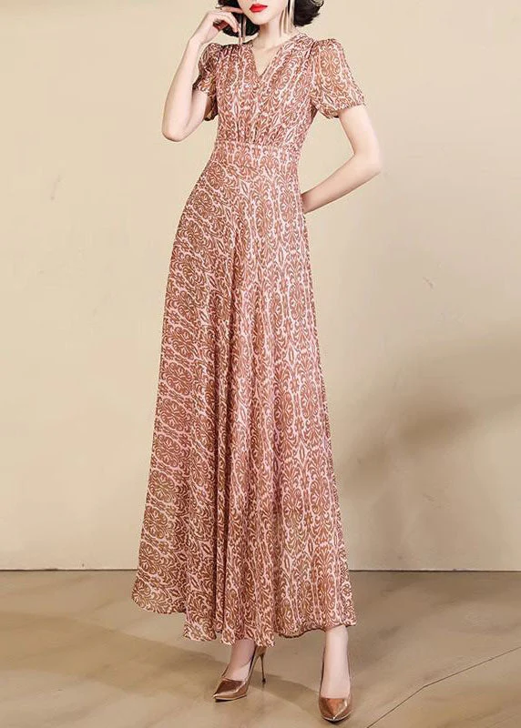 Beautiful Pink Print High Waist Chiffon Maxi Dresses Summer - Image 2
