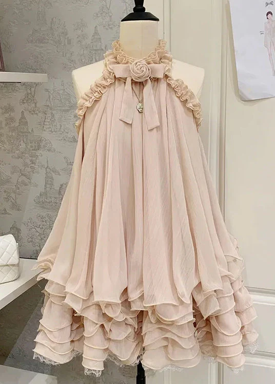 Beautiful Pink Ruffled Lace Tulle Mini Dress Sleeveless