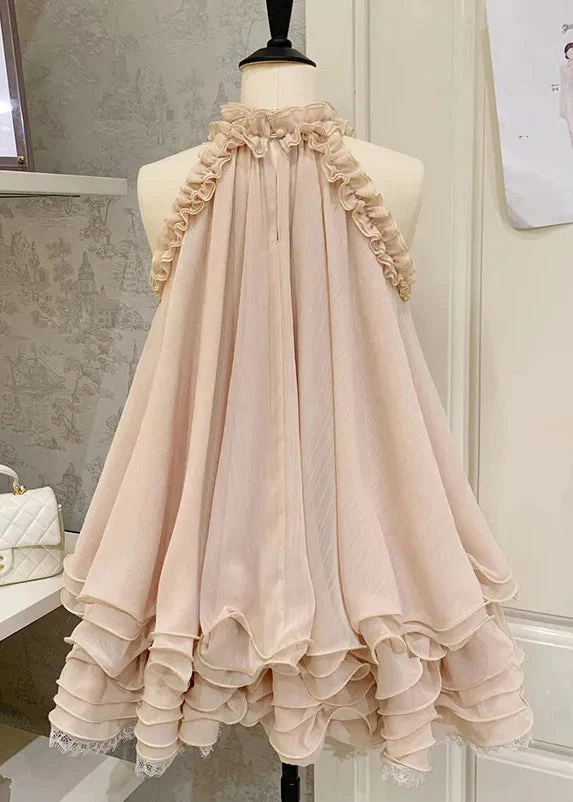 Beautiful Pink Ruffled Lace Tulle Mini Dress Sleeveless - Image 3