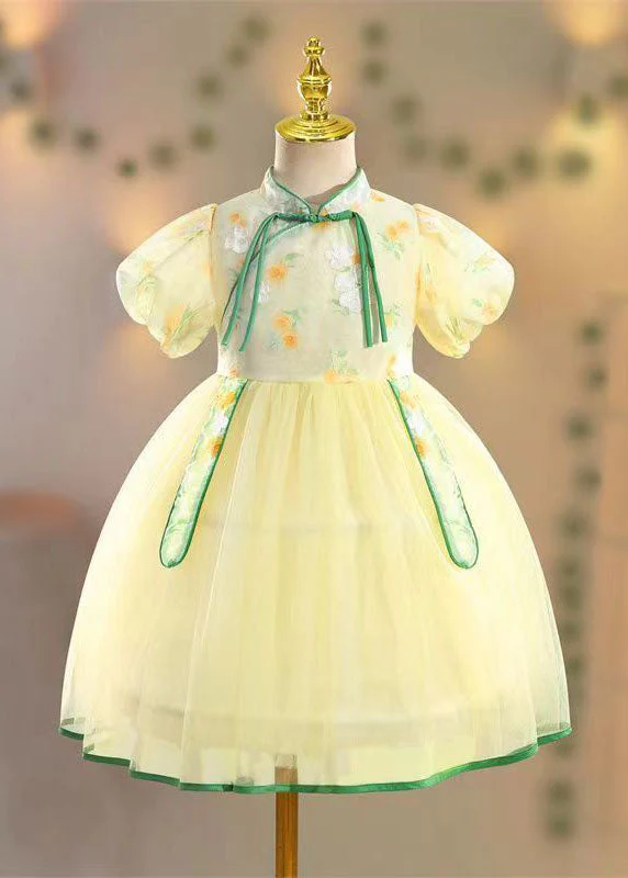 Beautiful Pink Stand Collar Embroideried Tulle Girls Holiday Tulle Maxi Dress Summer - Image 5