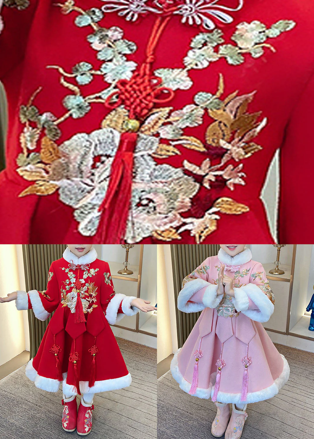 Beautiful Pink Warm Fleece Button Girls Holiday Long Dress Winter - Image 5