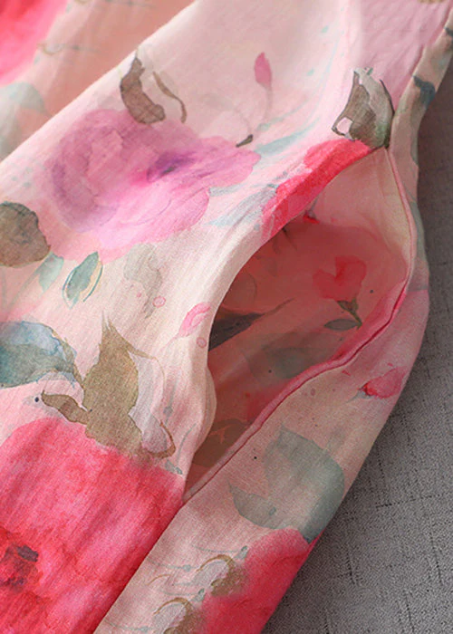 Beautiful Print O-Neck Button Cotton Mid Dress Half Sleeve - Image 4