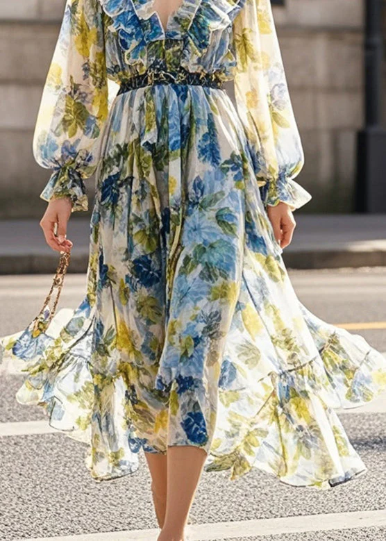 Beautiful Print Ruffled Silm Fit Chiffon Beach Dress Spring - Image 4