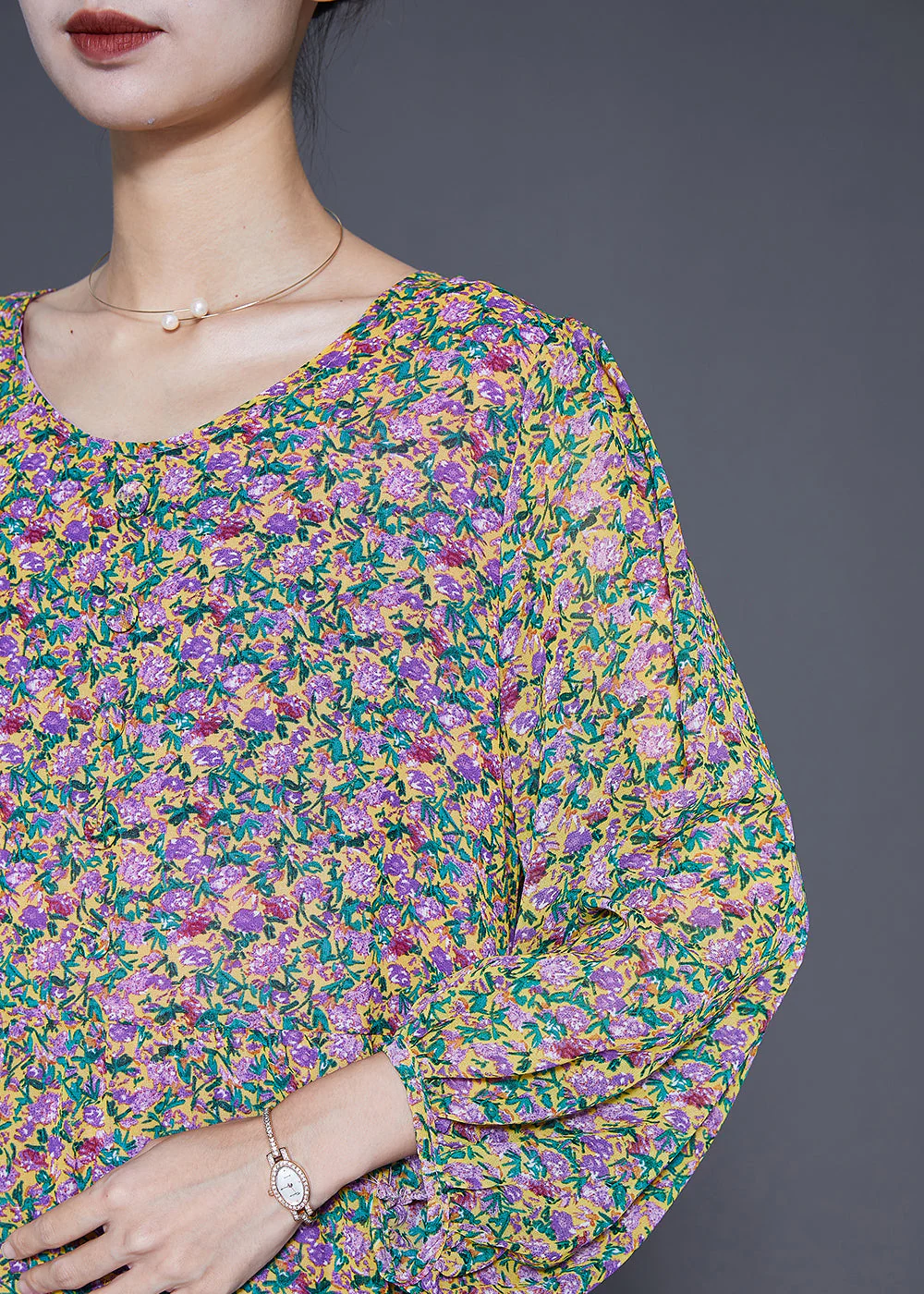 Beautiful Print Tie Waist Chiffon Holiday Dress Bracelet Sleeve - Image 5