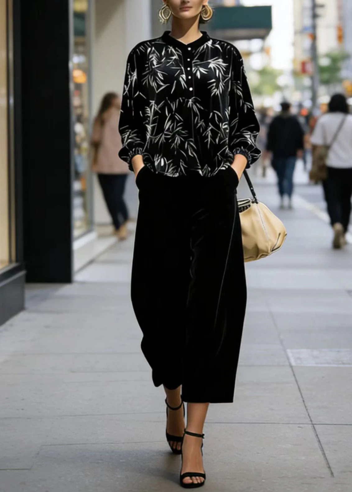 Beautiful Print Top And Pants Velvet Two Pieces Set Spring - Image 5