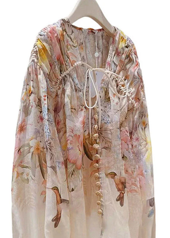 Beautiful Print Wrinkled Tie Linen Shirts Spring - Image 2
