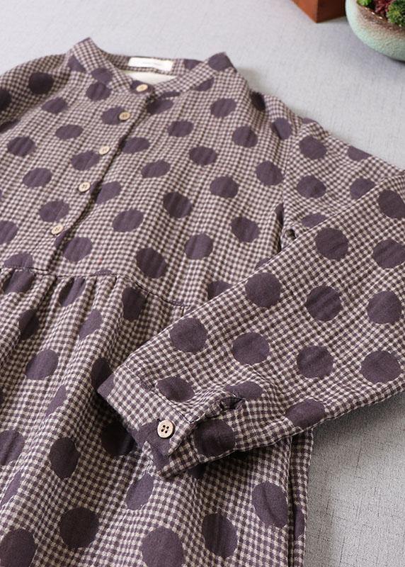 Beautiful Purple Button Patchwork Pockets Fall Print Party Dress Long sleeve - Image 3