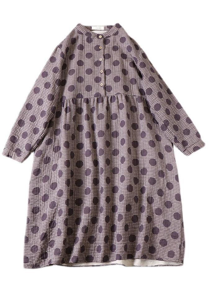 Beautiful Purple Button Patchwork Pockets Fall Print Party Dress Long sleeve - Image 5