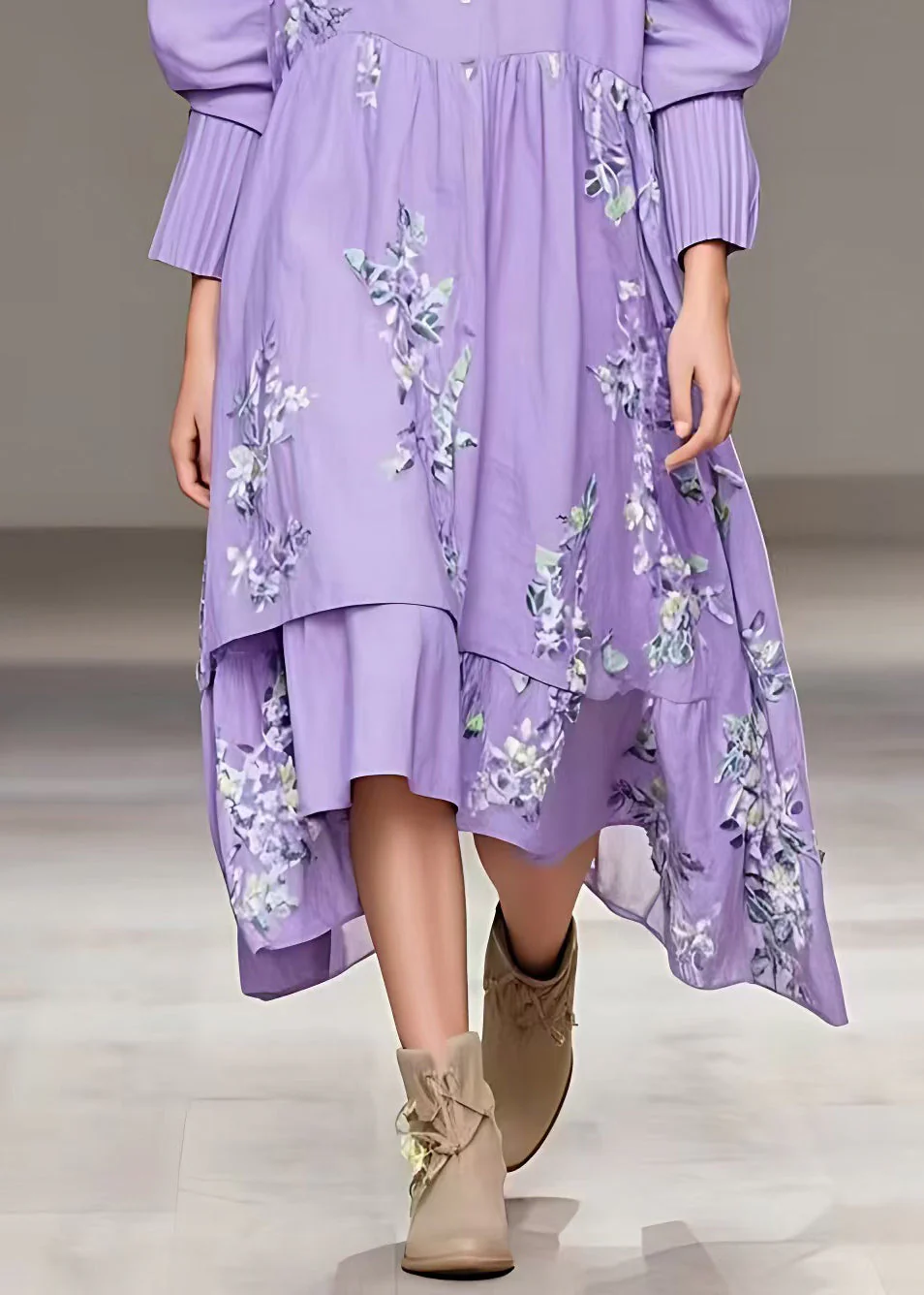 Beautiful Purple Button Print Cotton Long Dresses Fall - Image 5