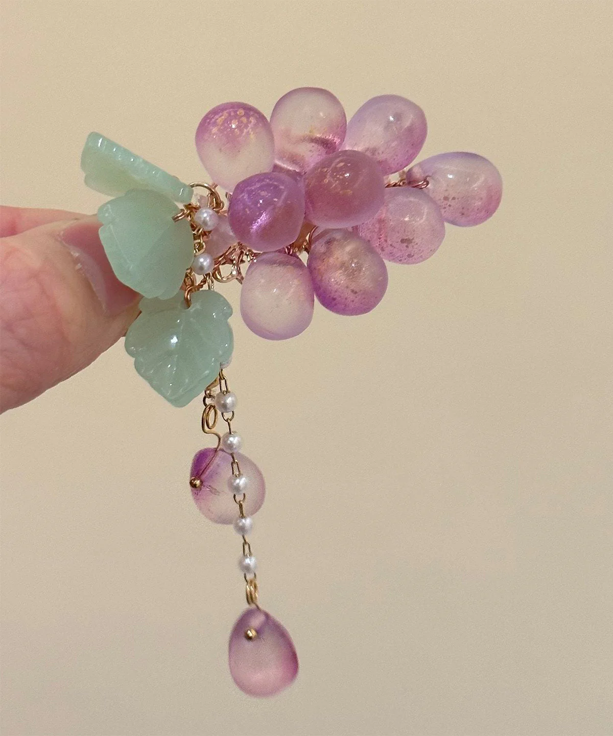 Beautiful Purple Copper Overgild Crystal Grape Pearl Colored Glaze Tassel A Pair Hairpin - Image 2