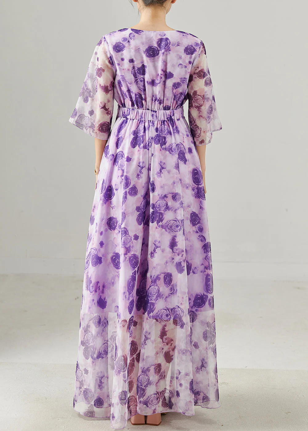 Beautiful Purple Floral Exra Large Hem Chiffon Holiday Dress Summer - Image 4