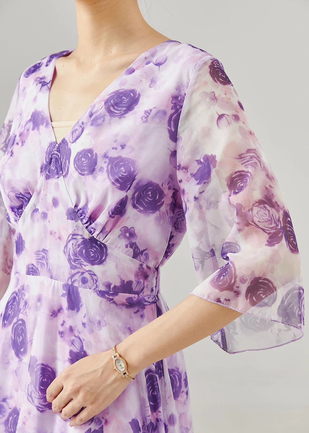 Beautiful Purple Floral Exra Large Hem Chiffon Holiday Dress Summer - Image 5