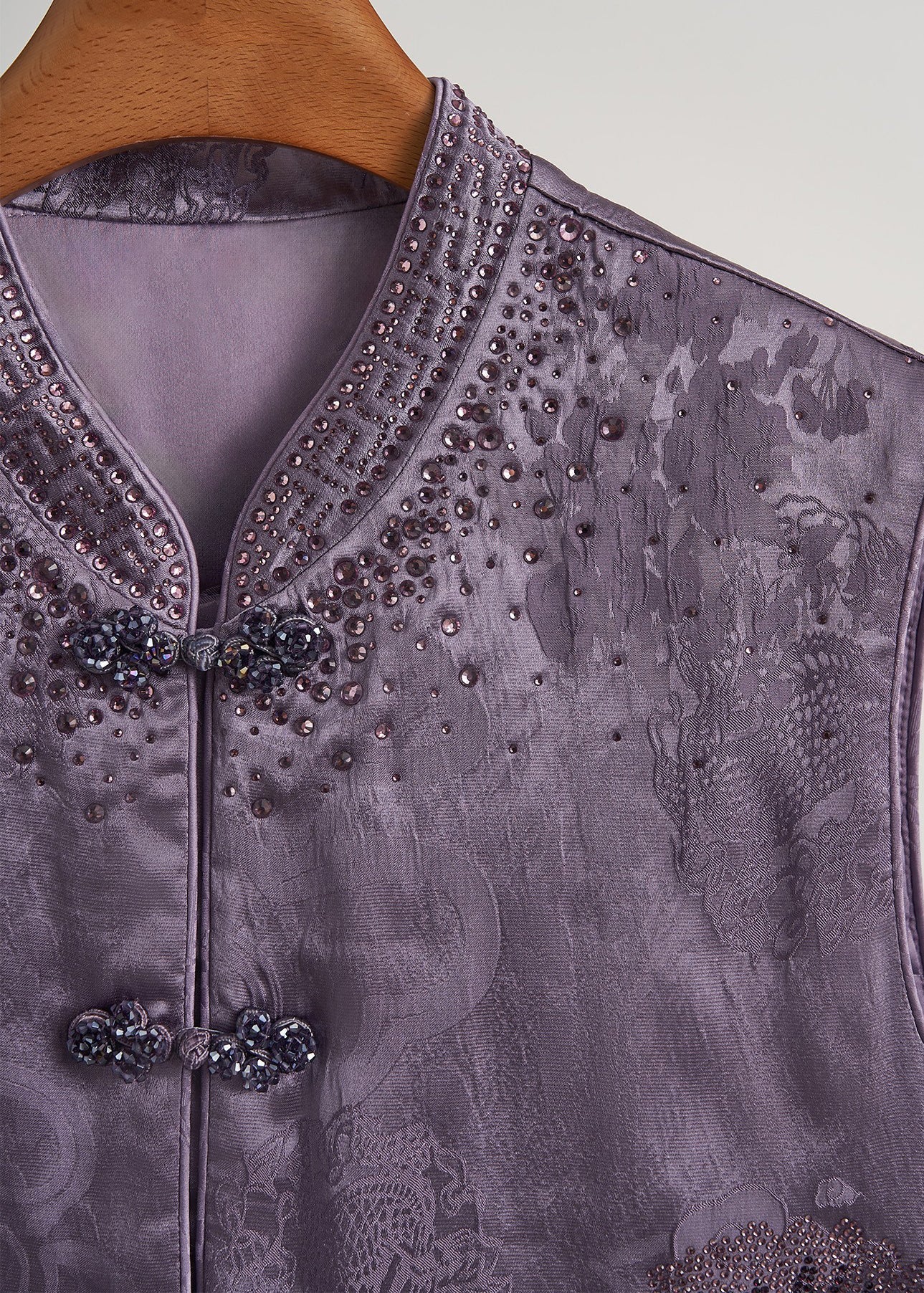Beautiful Purple Mandarin Collar Rhinestone Silk Velvet Vests Fall - Image 5