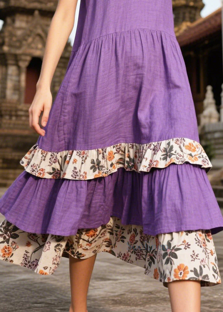 Beautiful Purple Oversized Patchwork Linen Sundresses Summer - Image 4