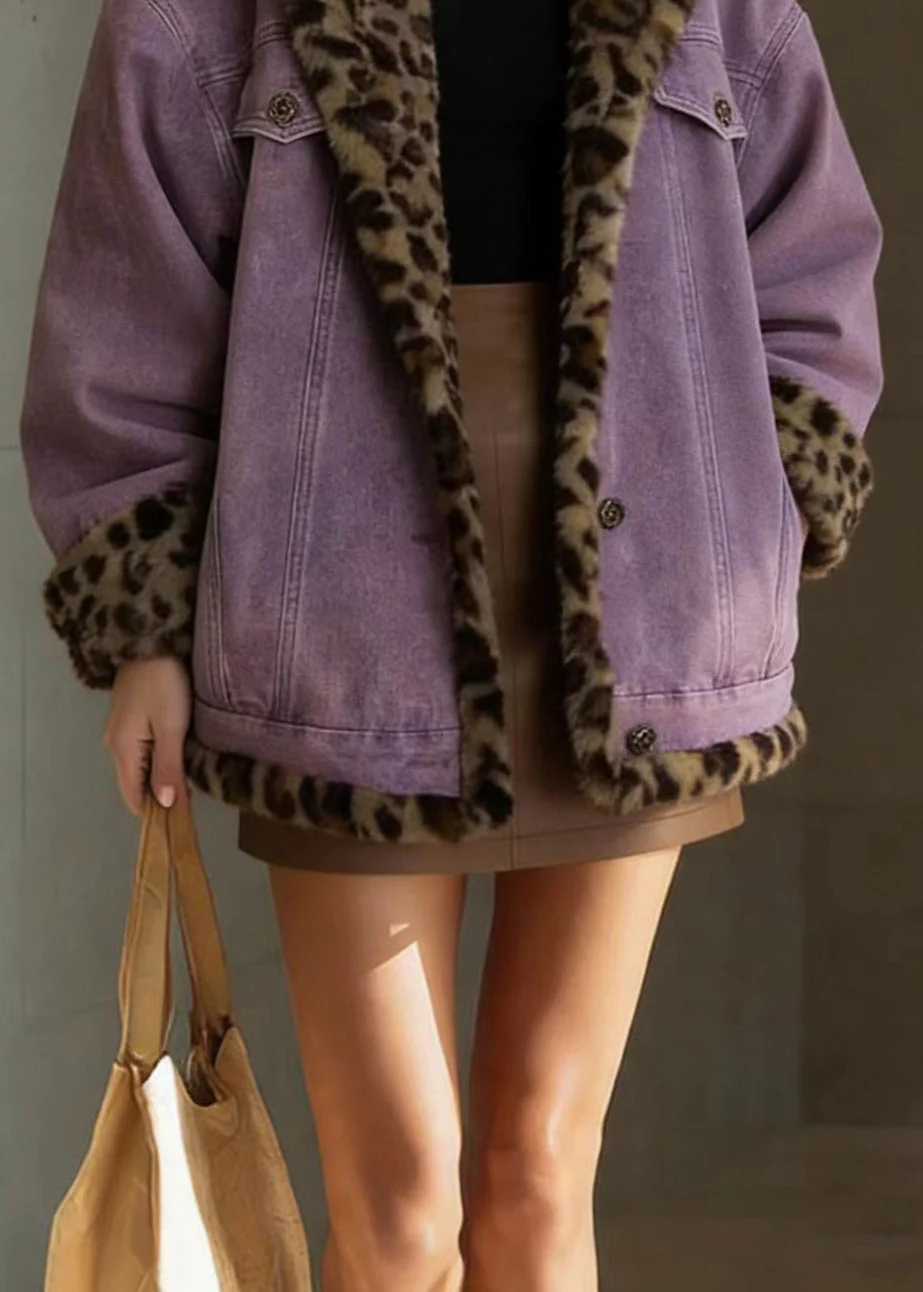 Beautiful Purple Pockets Wear On Both Sides Faux Fur Jacket Winter - Image 4