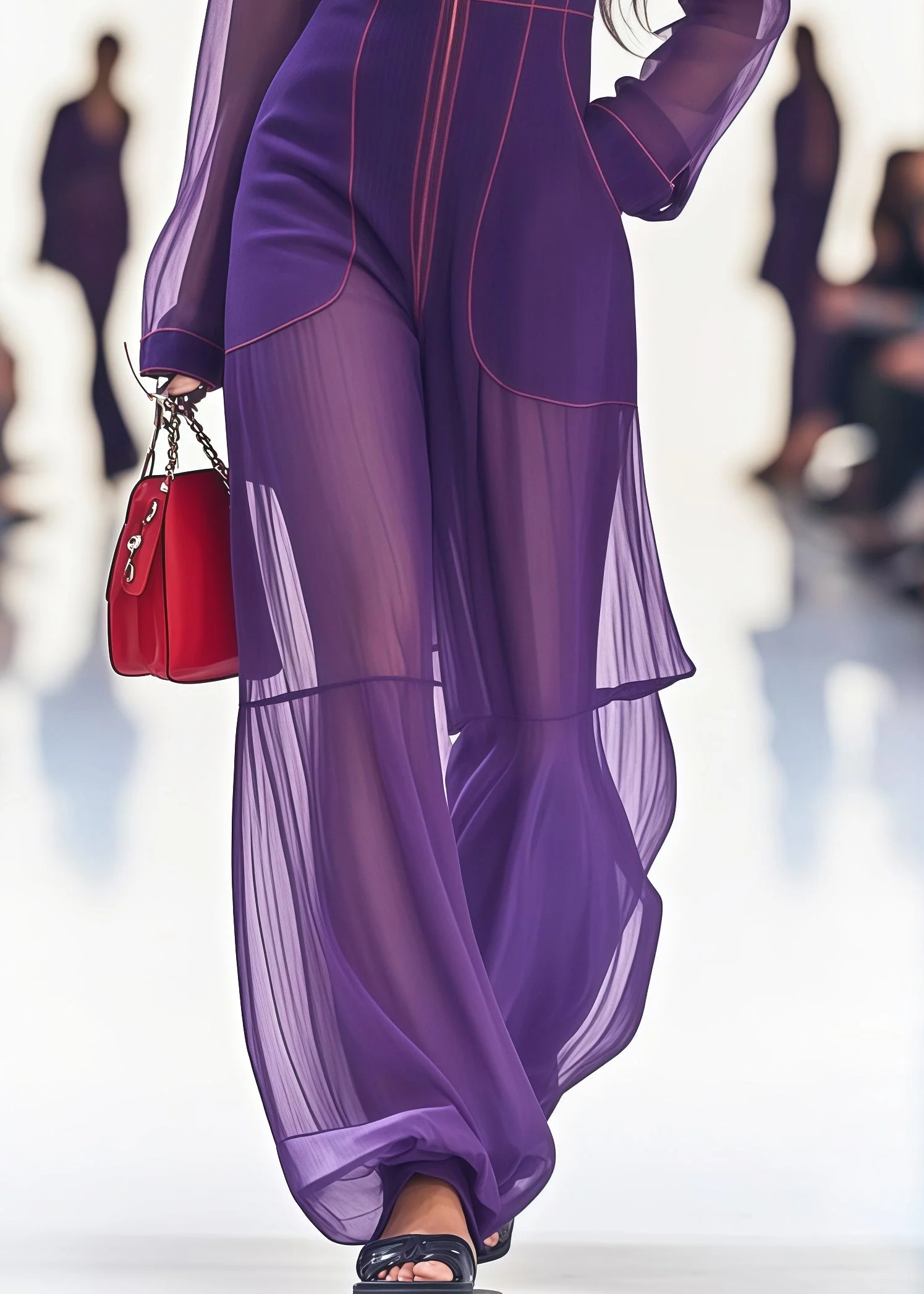 Beautiful Purple Stand Collar Patchwork Tulle Jumpsuit Summer - Image 4