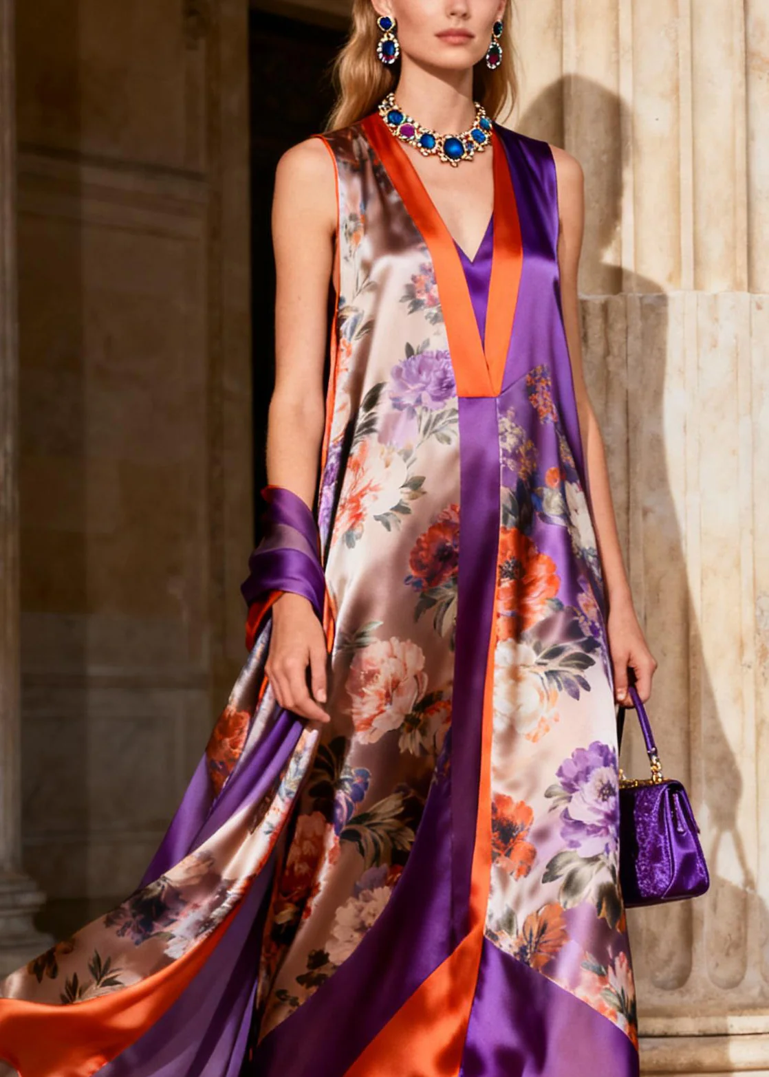 Beautiful Purple V Neck Chiffon Maxi Spaghetti Strap Dresses Summer - Image 2