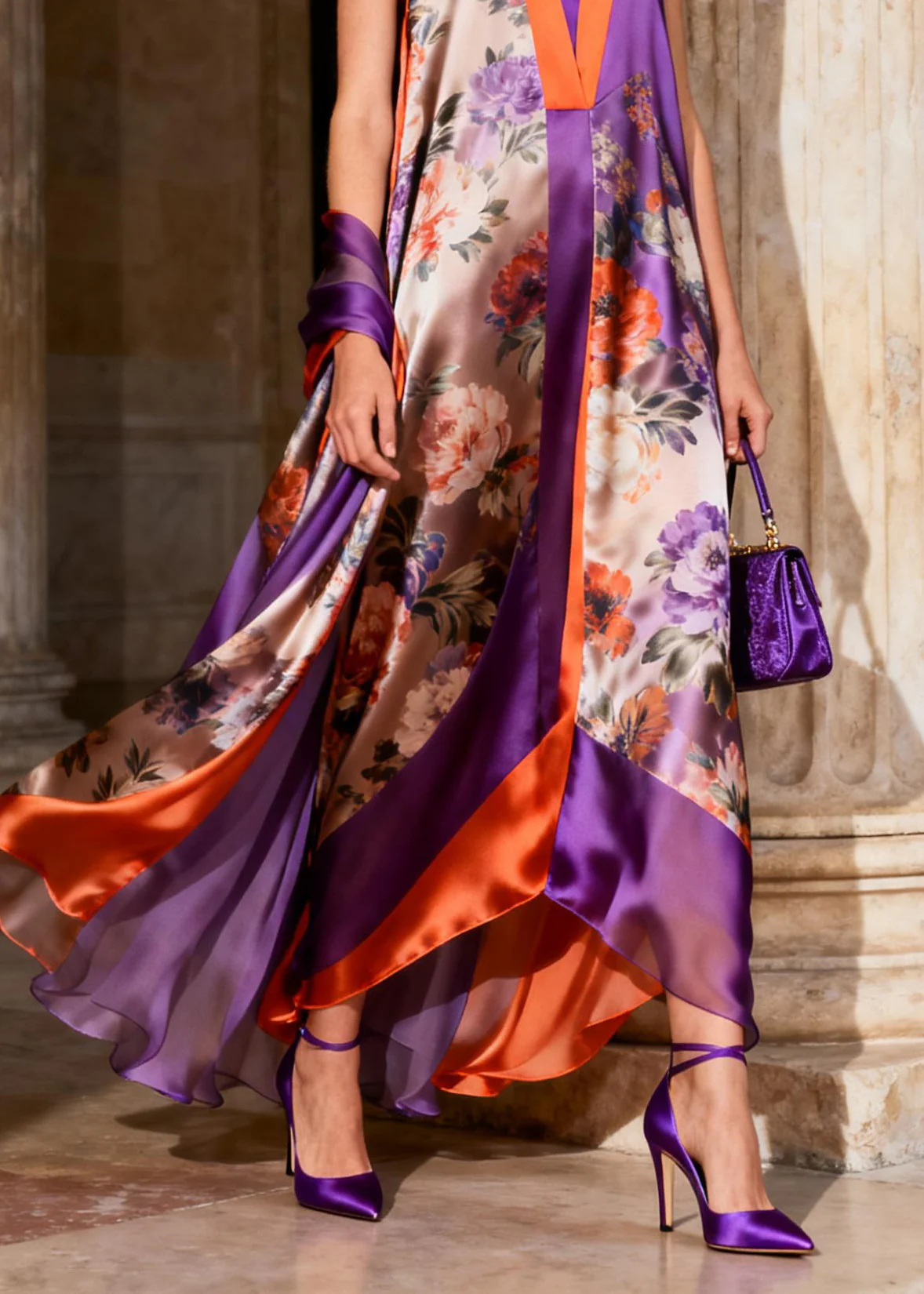 Beautiful Purple V Neck Chiffon Maxi Spaghetti Strap Dresses Summer - Image 4