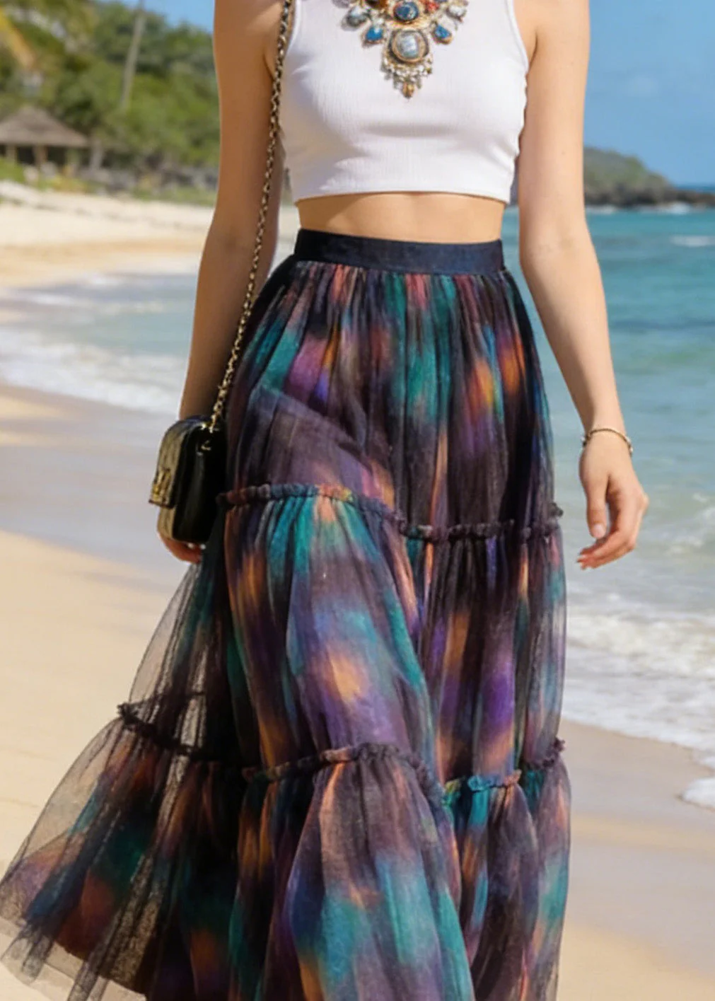 Beautiful Purple Wrinkled Patchwork Tulle Skirt Summer - Image 2