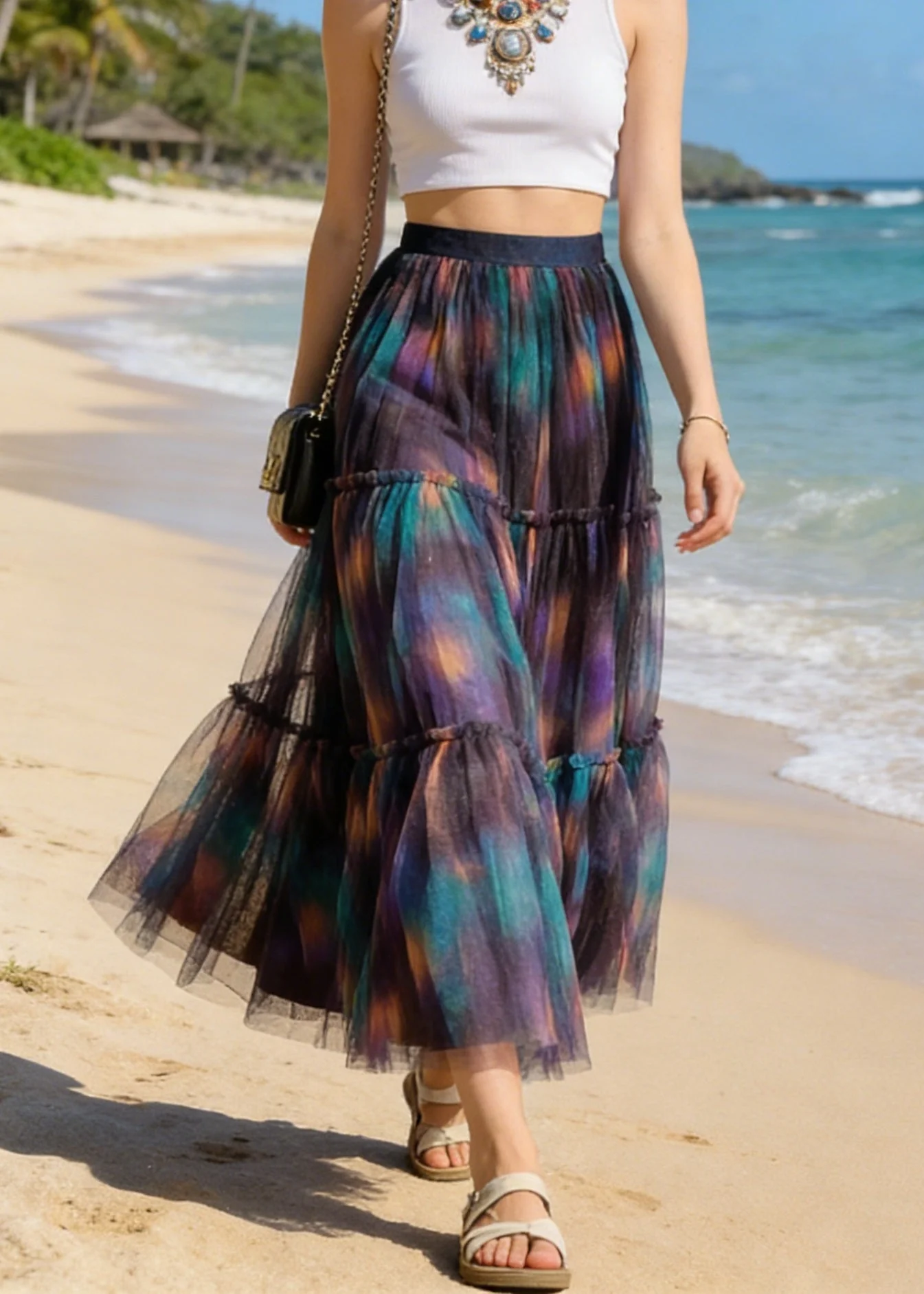Beautiful Purple Wrinkled Patchwork Tulle Skirt Summer - Image 5