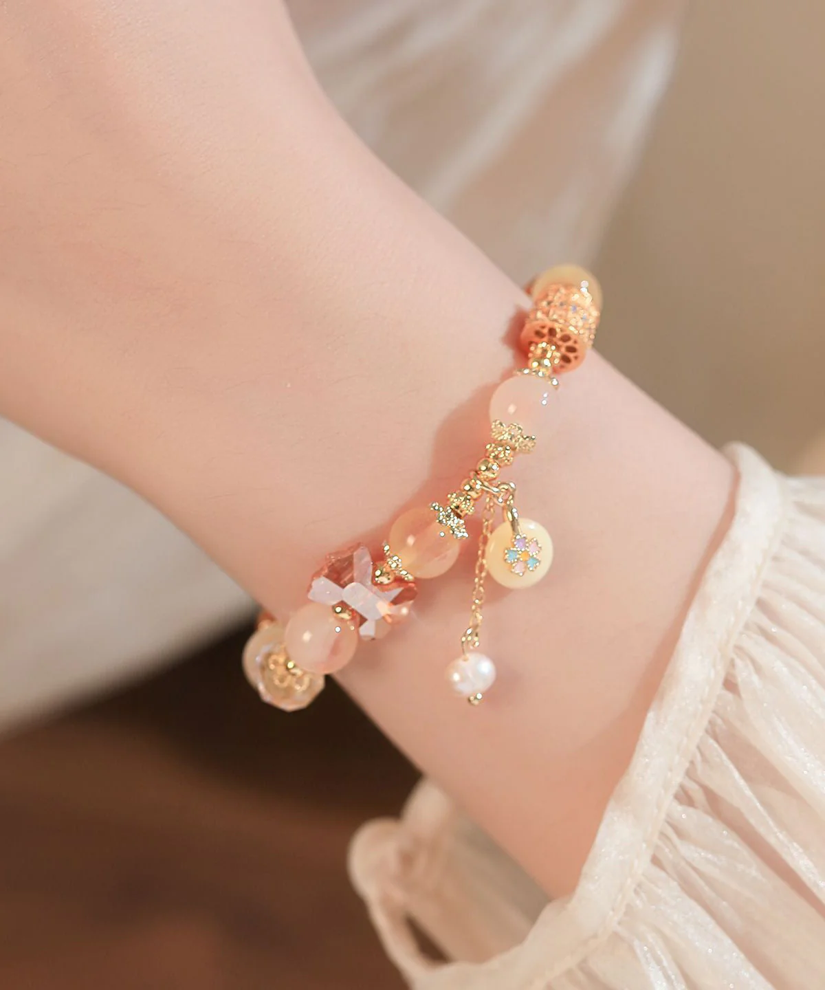 Beautiful Rainbow Alloy Beading Crystal PearlCharm Bracelet - Image 5