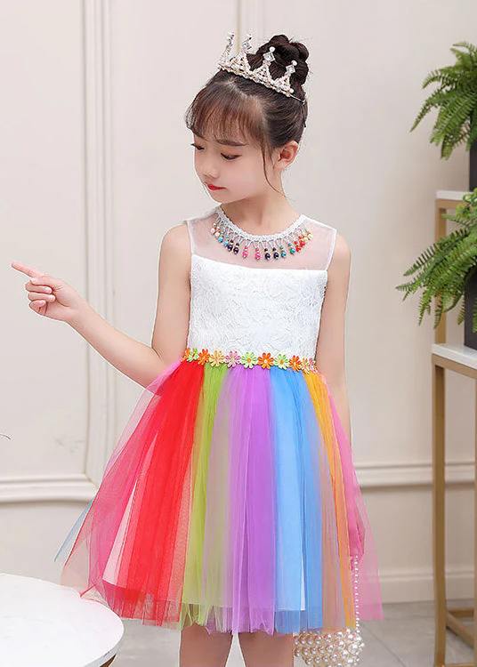 Beautiful Rainbow Daisy Tassel Tulle Kids Girls Dress Summer - Image 5