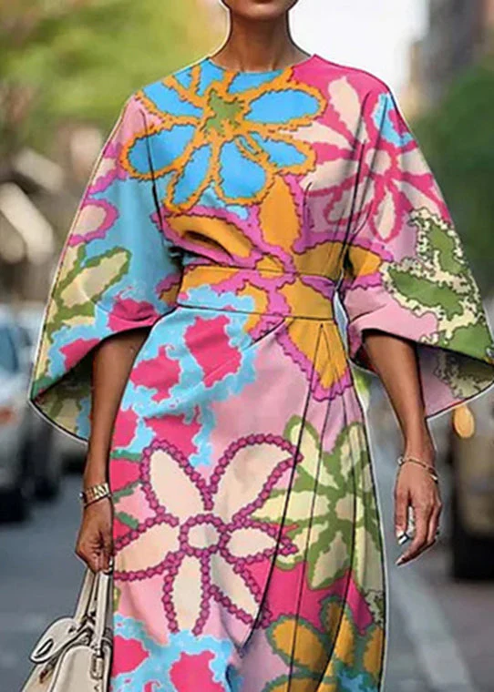 Beautiful Rainbow O-Neck Print Maxi Dresses Summer - Image 5