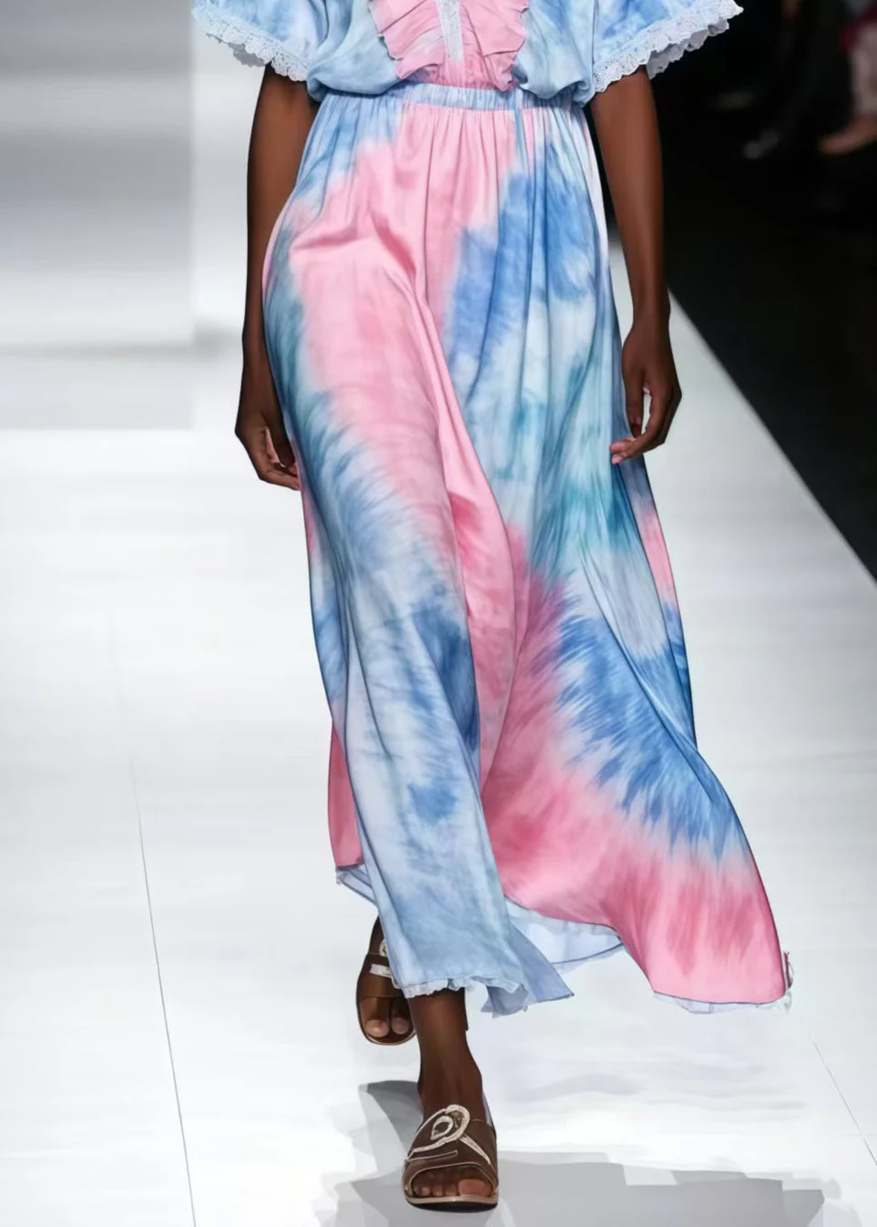 Beautiful Rainbow Ruffled Tie Dye Chiffon Maxi Dress Summer - Image 4