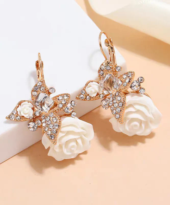Beautiful Red Acrylic Alloy Zircon Butterfly Floral Drop Earrings - Image 2