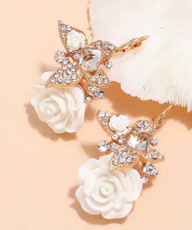 Beautiful Red Acrylic Alloy Zircon Butterfly Floral Drop Earrings - Image 4