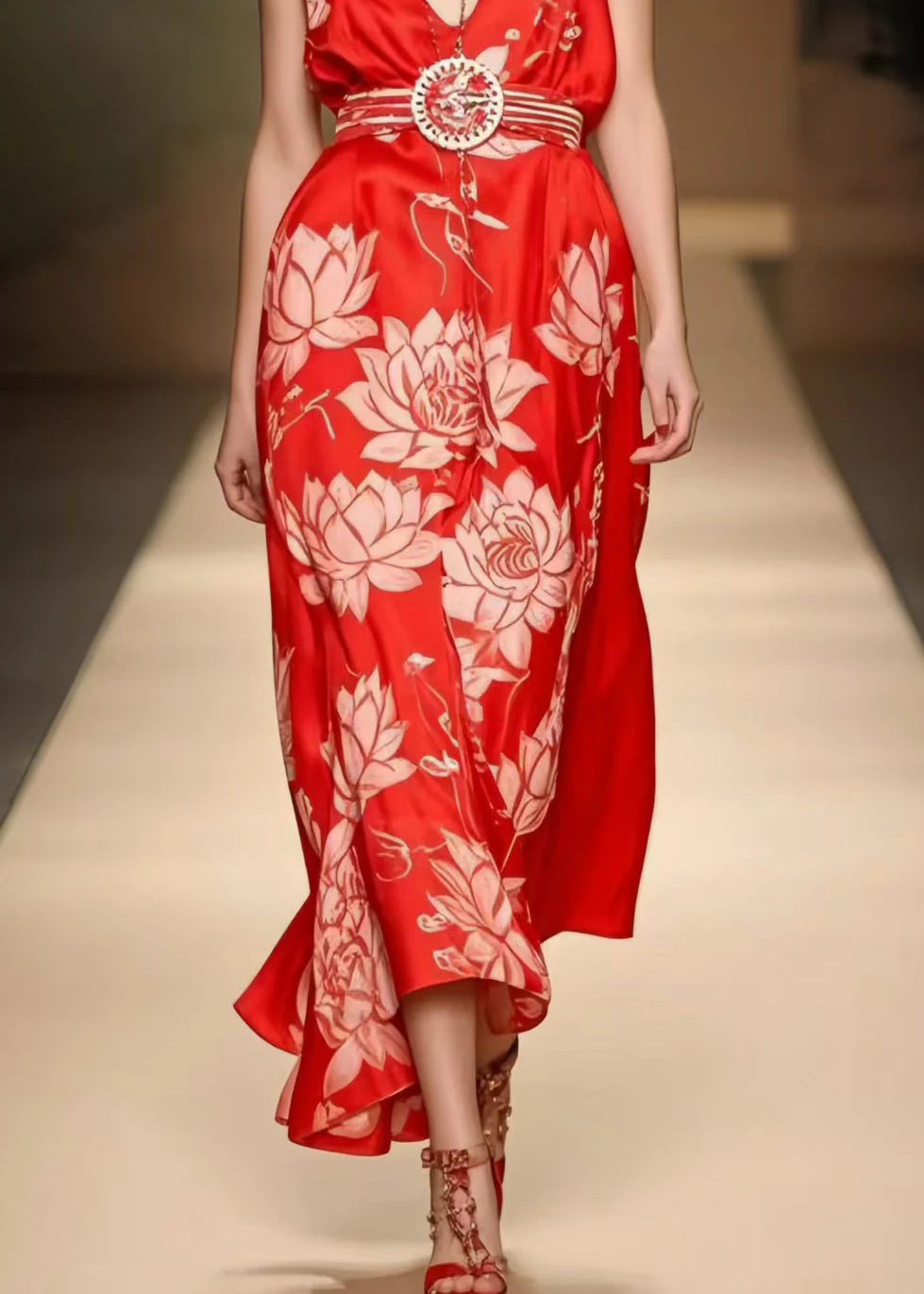 Beautiful Red Cinched Print Silk Cami Dresses Summer - Image 4