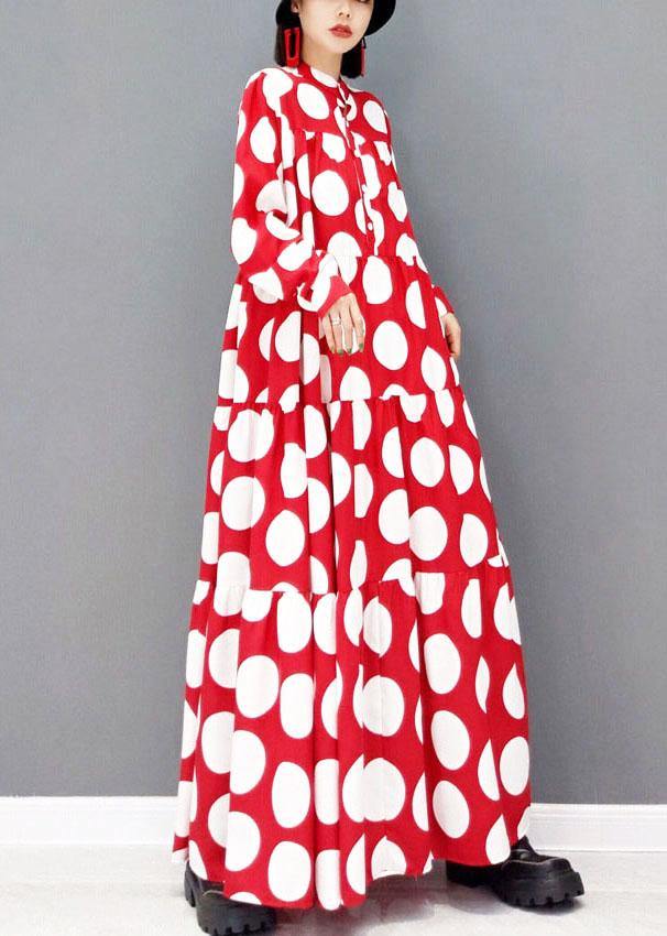 Beautiful Red Dot Patchwork Dress Fall Long Sleeve - Image 2