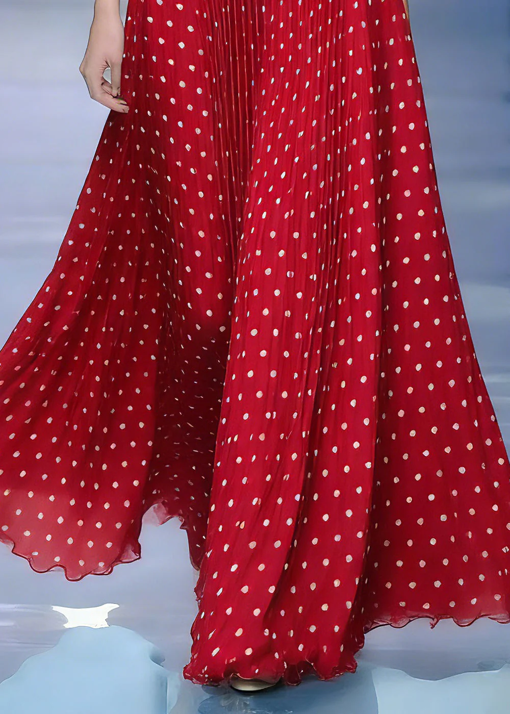 Beautiful Red Elastic Waist Dot Maxi Skirts Summer - Image 4