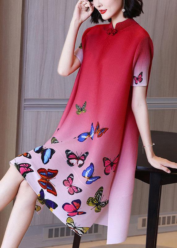 Beautiful Red Print butterfly side open Summer Robe Dresses
