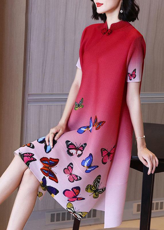 Beautiful Red Print butterfly side open Summer Robe Dresses - Image 3