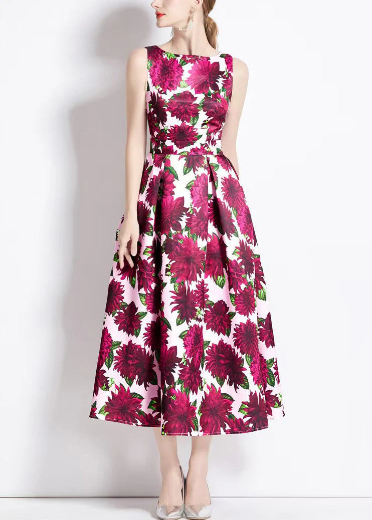 Beautiful Red Print High Waist Cotton Long Dresses Sleeveless - Image 2