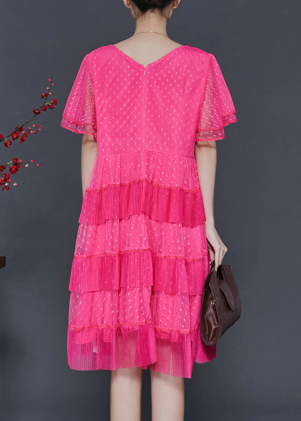 Beautiful Rose Dot Patchwork Tulle Mid Dress Summer - Image 4
