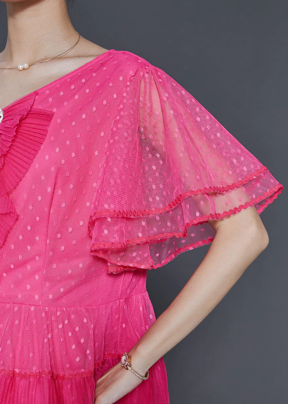 Beautiful Rose Dot Patchwork Tulle Mid Dress Summer - Image 5