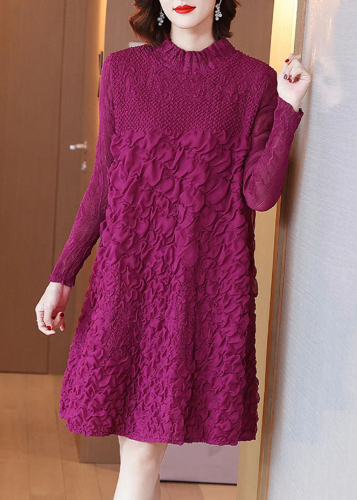 Beautiful Rose O-Neck Embroidered Long A Line Dresses Long Sleeve - Image 3