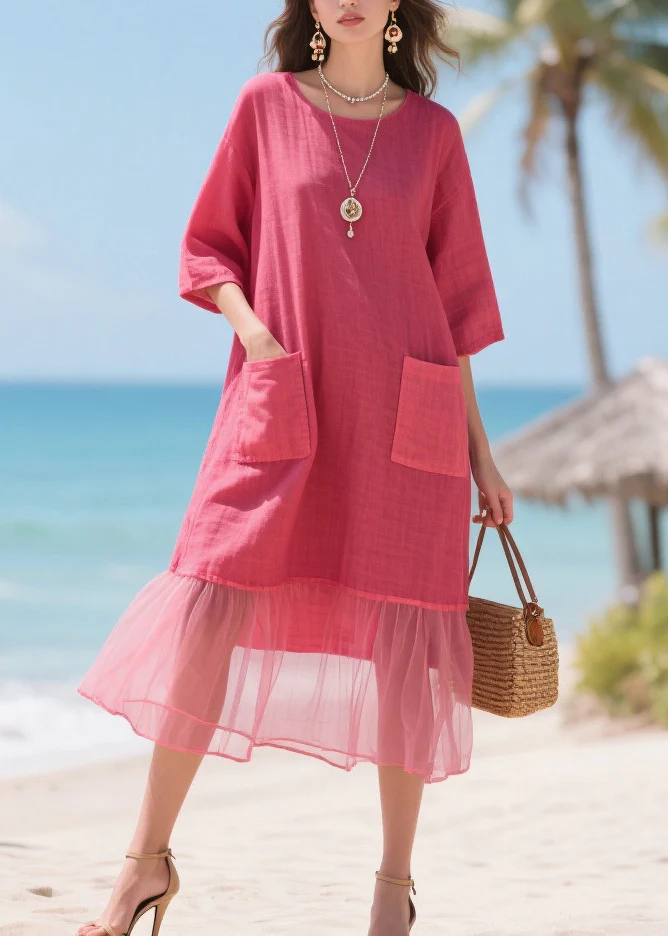 Beautiful Rose Oversized Patchwork Tulle Maxi Dresses Summer - Image 3