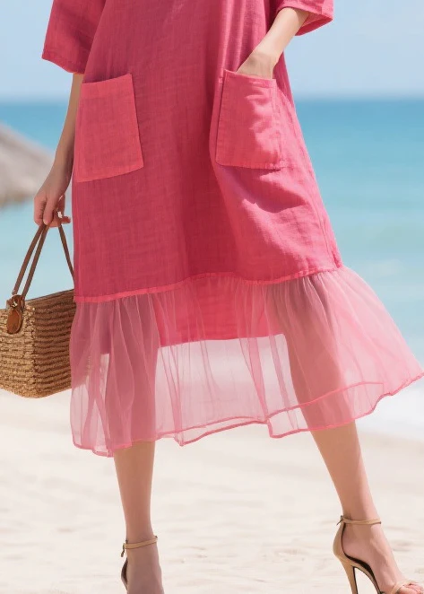 Beautiful Rose Oversized Patchwork Tulle Maxi Dresses Summer - Image 4