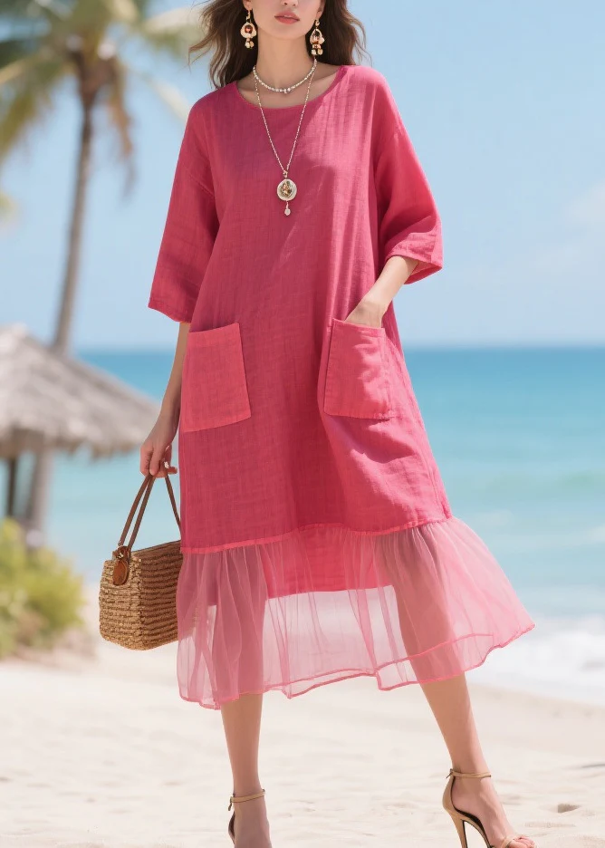 Beautiful Rose Oversized Patchwork Tulle Maxi Dresses Summer - Image 5