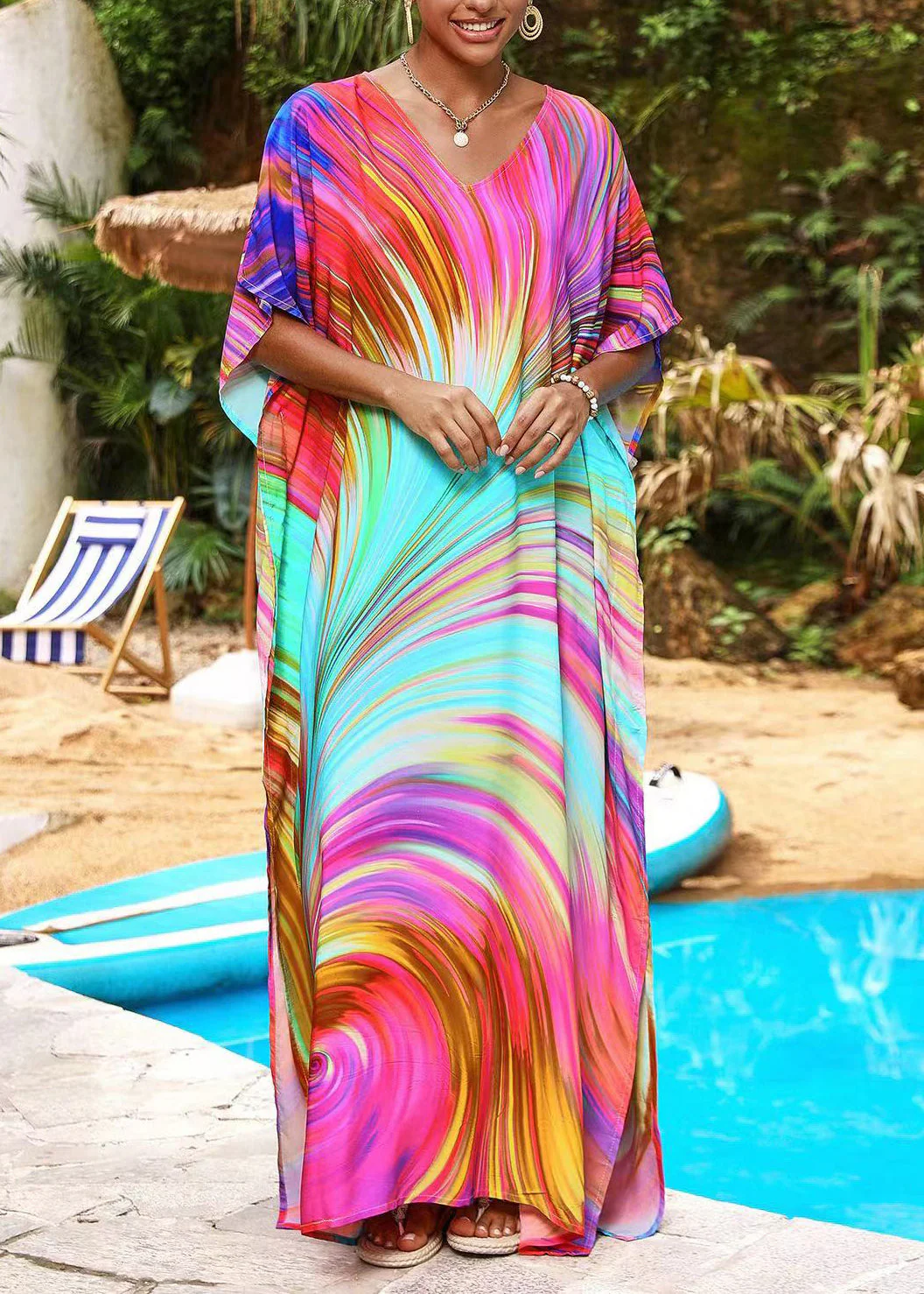 Beautiful Rose Oversized Print Chiffon Dress Summer - Image 3