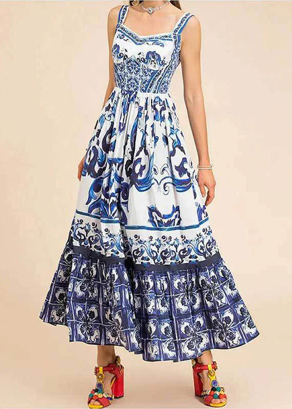 Beautiful Rose Print High Waist Cotton Spaghetti Strap Dress Sleeveless - Image 2