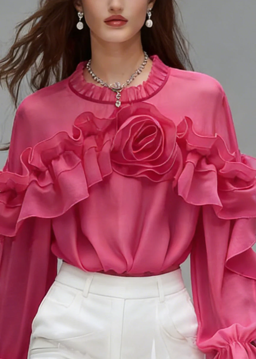 Beautiful Rose Ruffled Floral Cotton Shirt Spring - Image 2