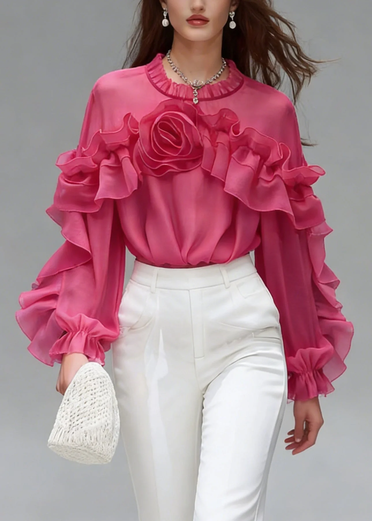 Beautiful Rose Ruffled Floral Cotton Shirt Spring - Image 3