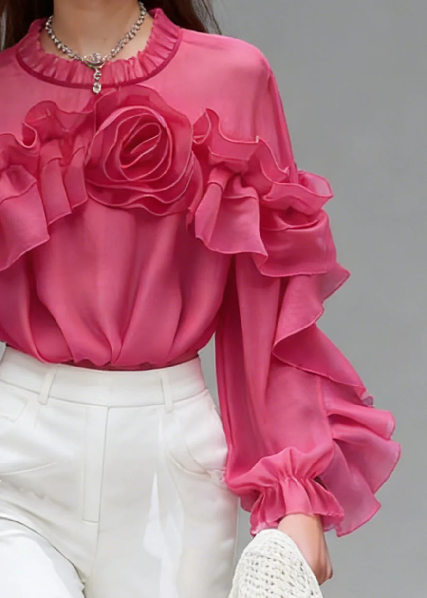 Beautiful Rose Ruffled Floral Cotton Shirt Spring - Image 4