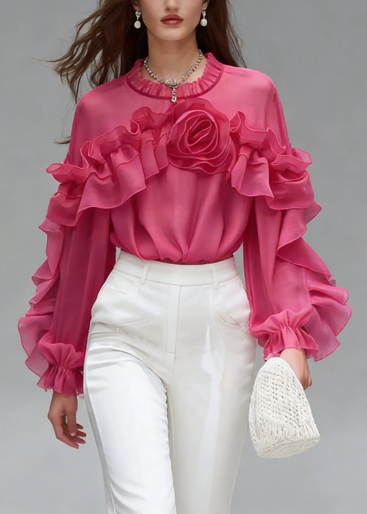 Beautiful Rose Ruffled Floral Cotton Shirt Spring - Image 5